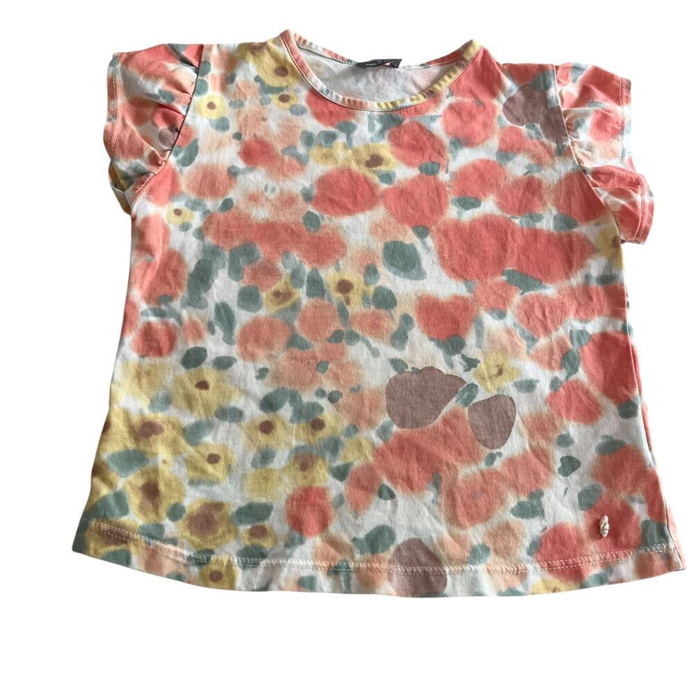 Tocoto Vintage Girls Multi Print Ruffle Sleeve  Organic Cotton Tshirt size 6 yr